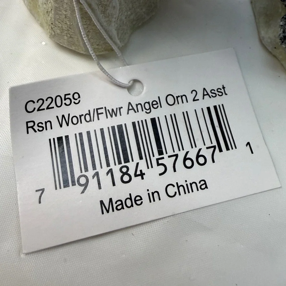 Set of 2 Christmas Angel Flower Ornaments Noel Joy Resin Figures Cream 4 Inch